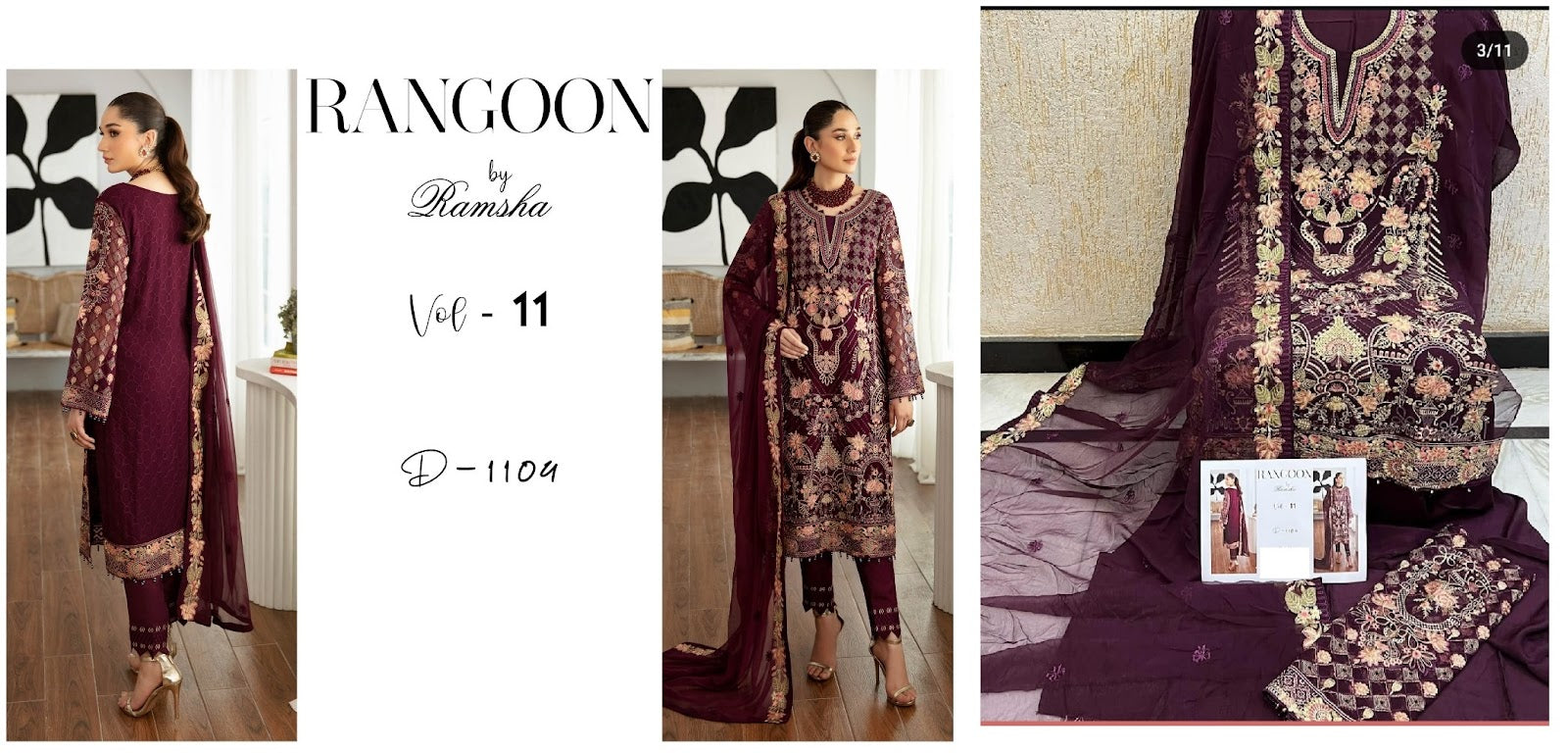 Rangoon Vol 11 Ramsha Chiffon Original Pakistani Suits