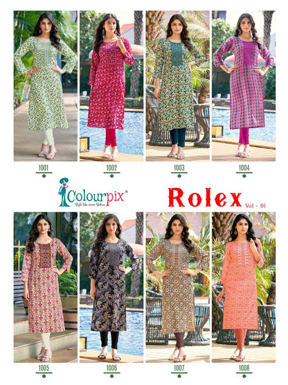 Rolex Vol 1 Colour Pix Reyon Long Straight Kurti