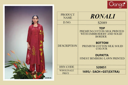 Ronali 2089 Ganga Cotton Silk Plazzo Style Suits
