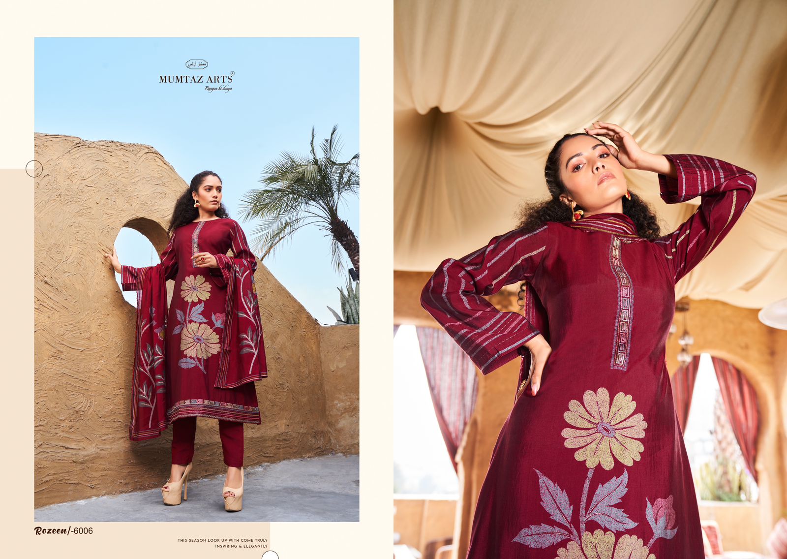 Rozeen Mumtaz Arts Viscose Muslin Pant Style Suits