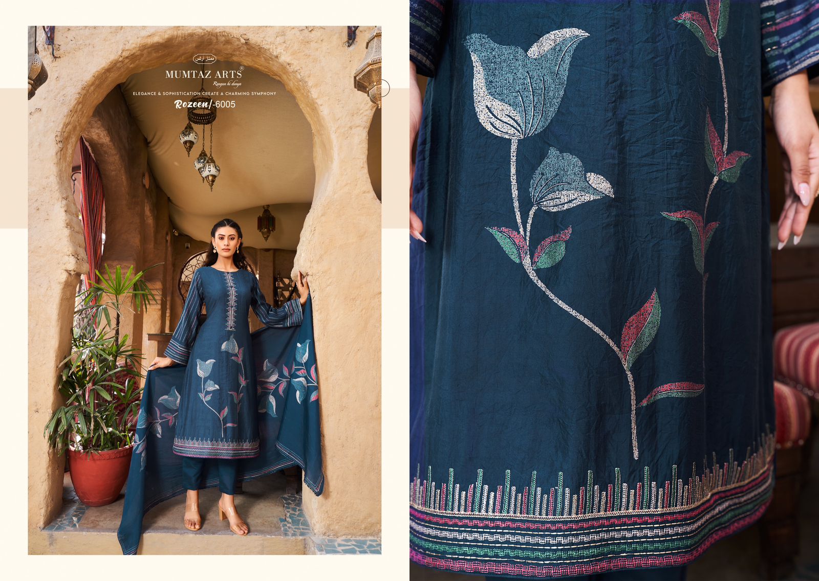 Rozeen Mumtaz Arts Viscose Muslin Pant Style Suits