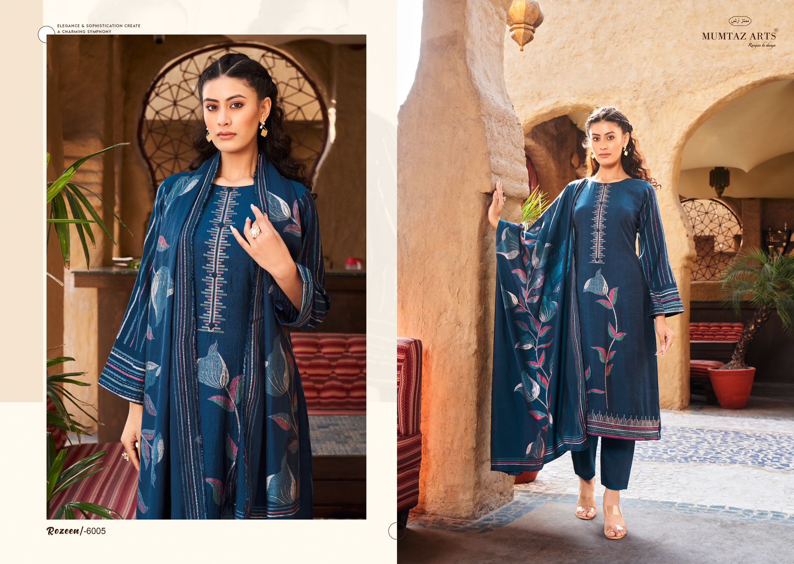 Rozeen Mumtaz Arts Viscose Muslin Pant Style Suits
