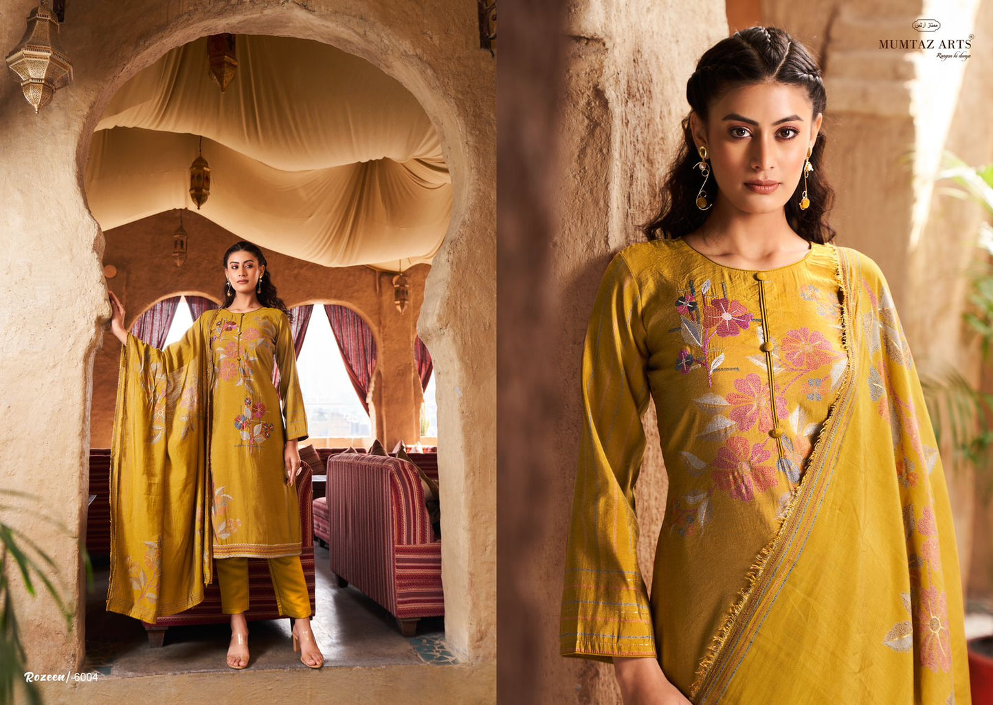 Rozeen Mumtaz Arts Viscose Muslin Pant Style Suits
