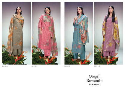 Ruwanthi 2119 Ganga Cotton Silk Plazzo Style Suits