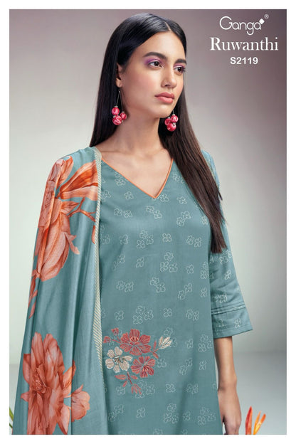 Ruwanthi 2119 Ganga Cotton Silk Plazzo Style Suits