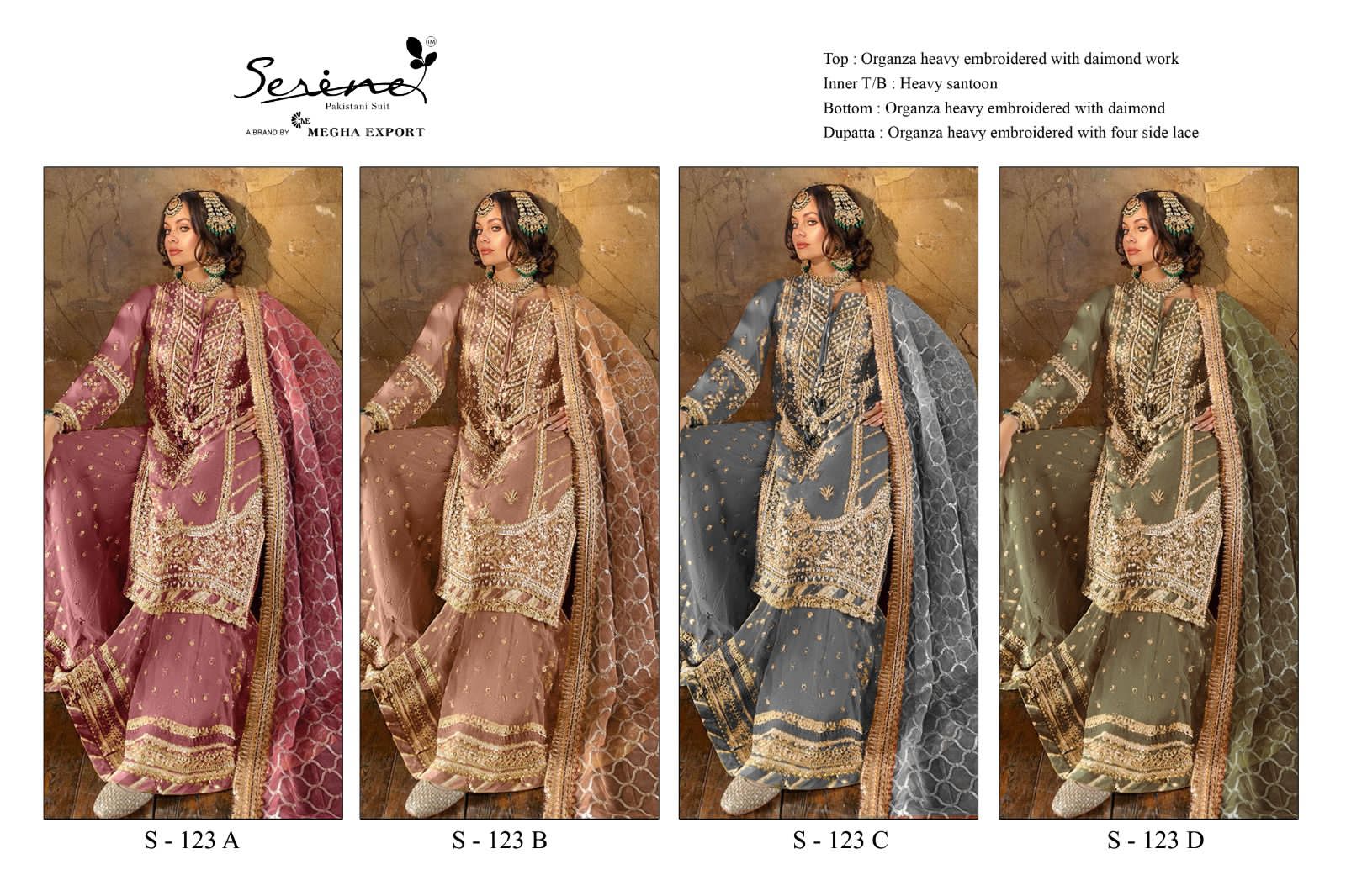 S-123 Serine Organza Pakistani Salwar Suits