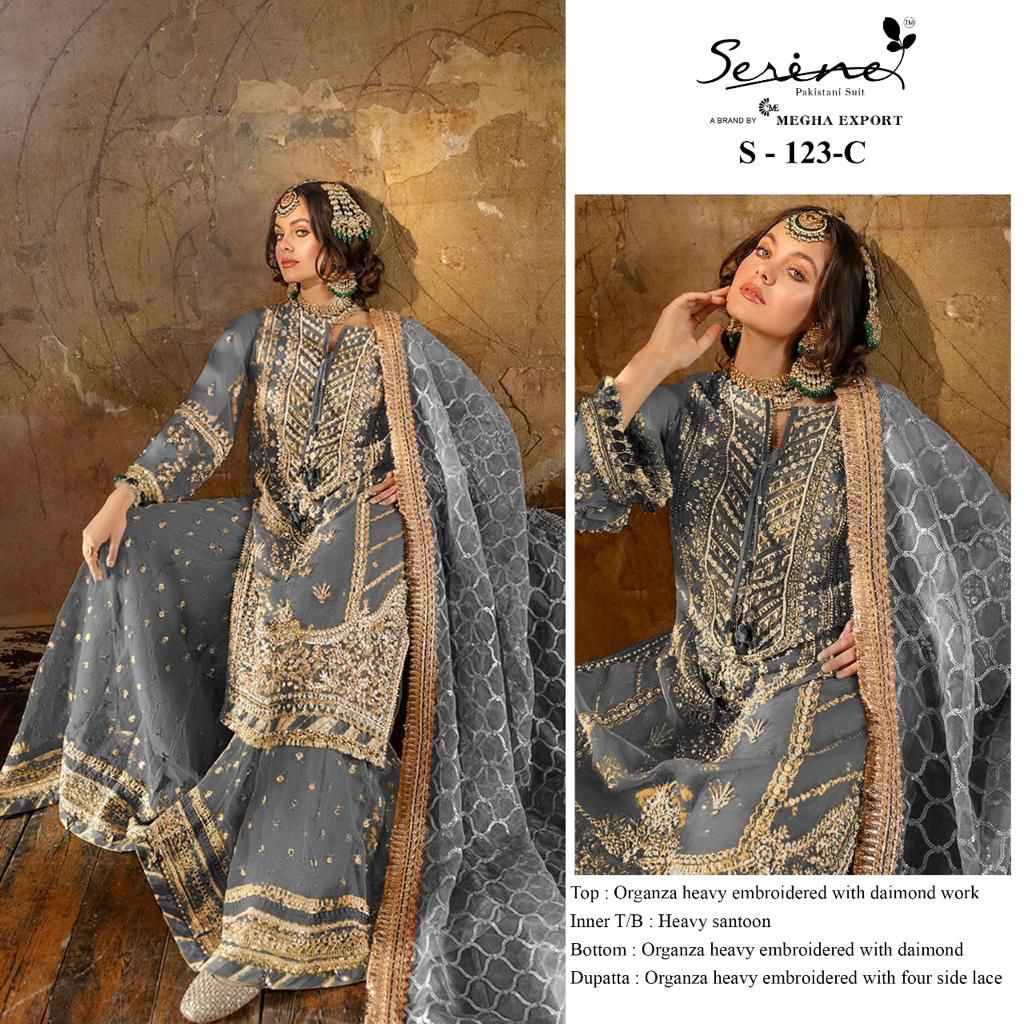 S-123 Serine Organza Pakistani Salwar Suits