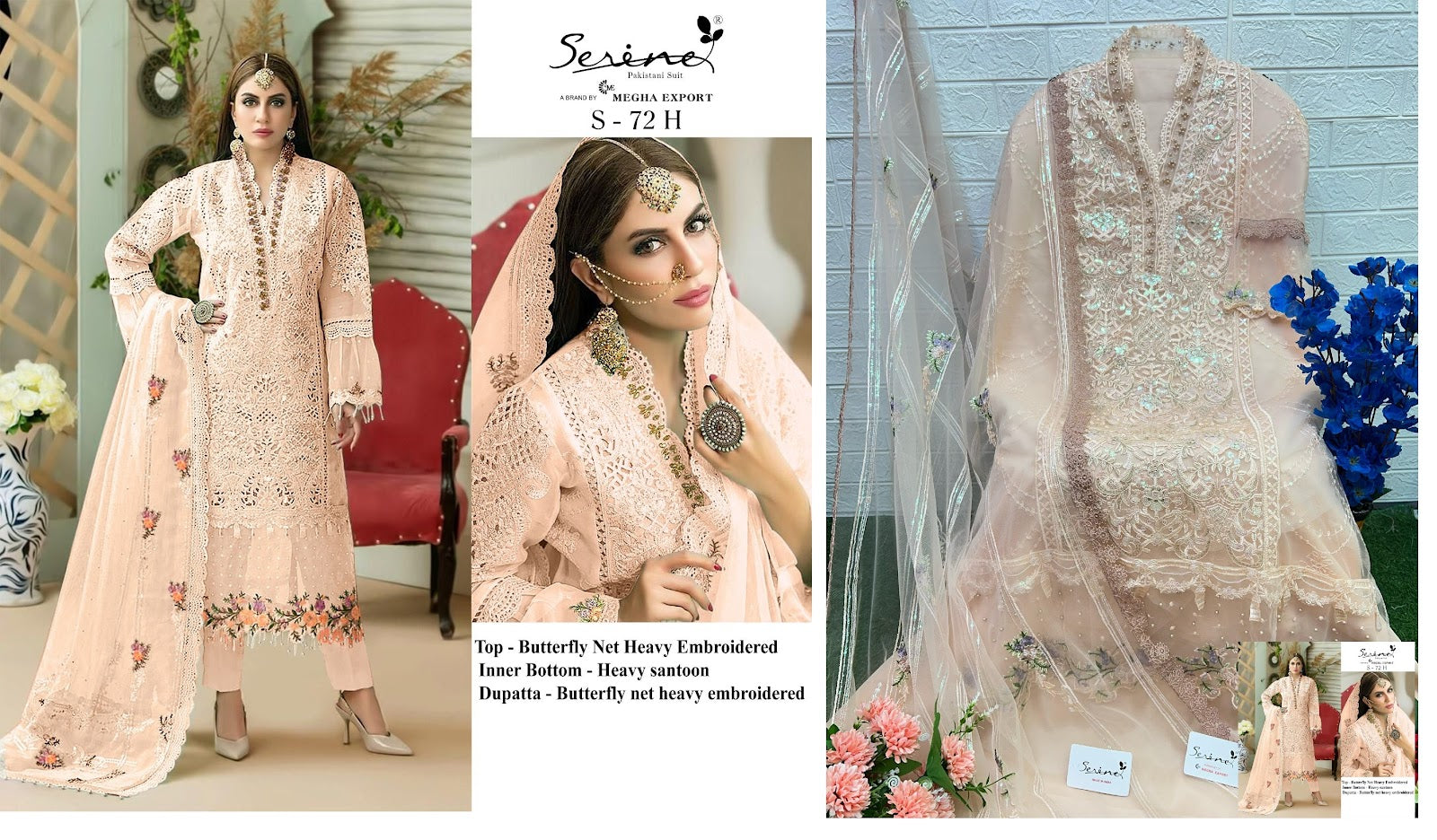 S-72-Colours Serine Butterfly Net Pakistani Salwar Suits