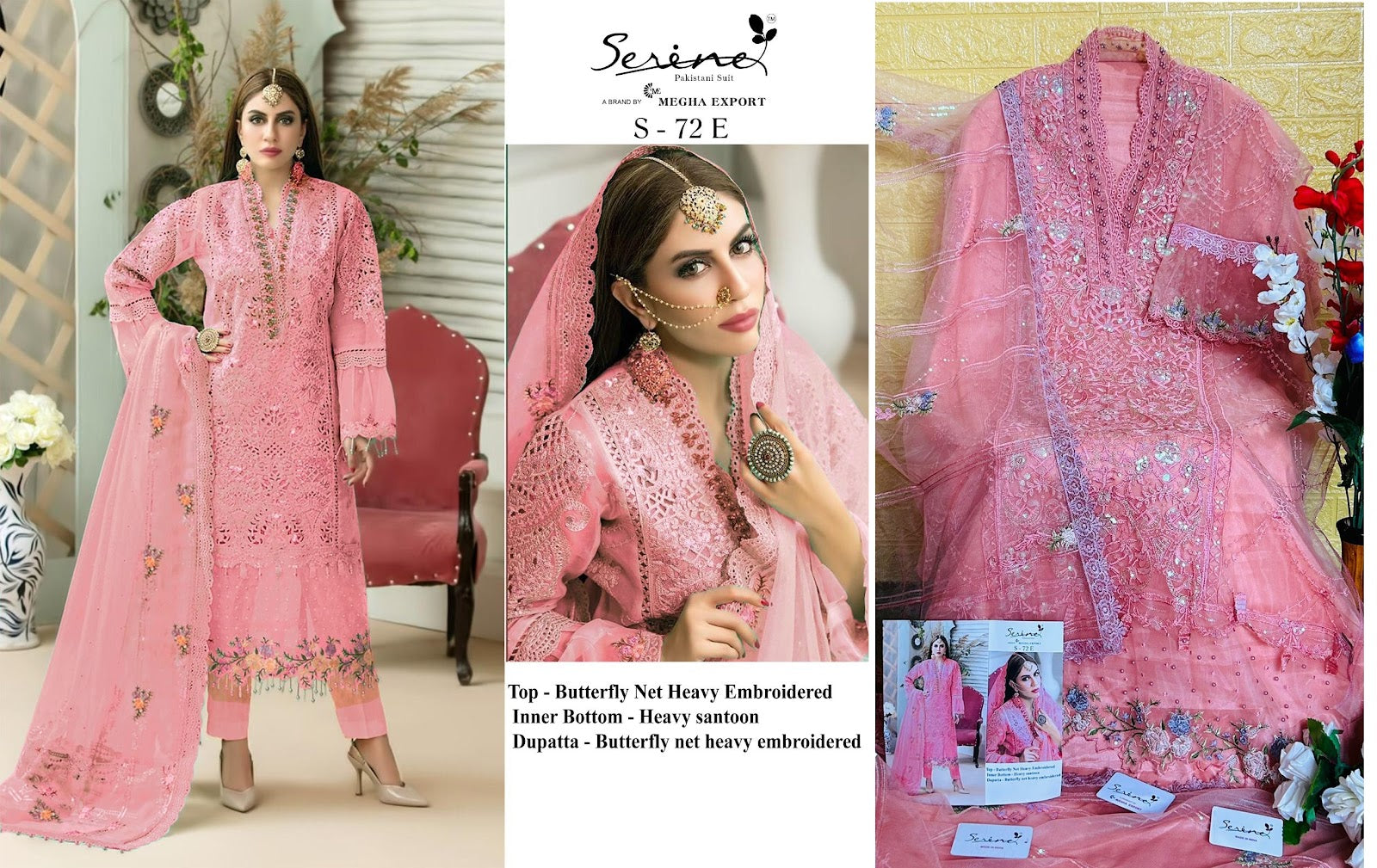 S-72-Colours Serine Butterfly Net Pakistani Salwar Suits