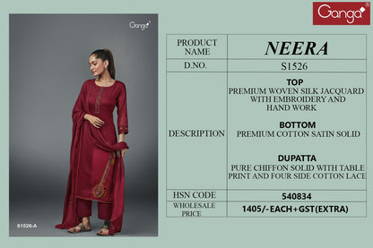 S1526 Neera Ganga Jacquard Plazzo Style Suits