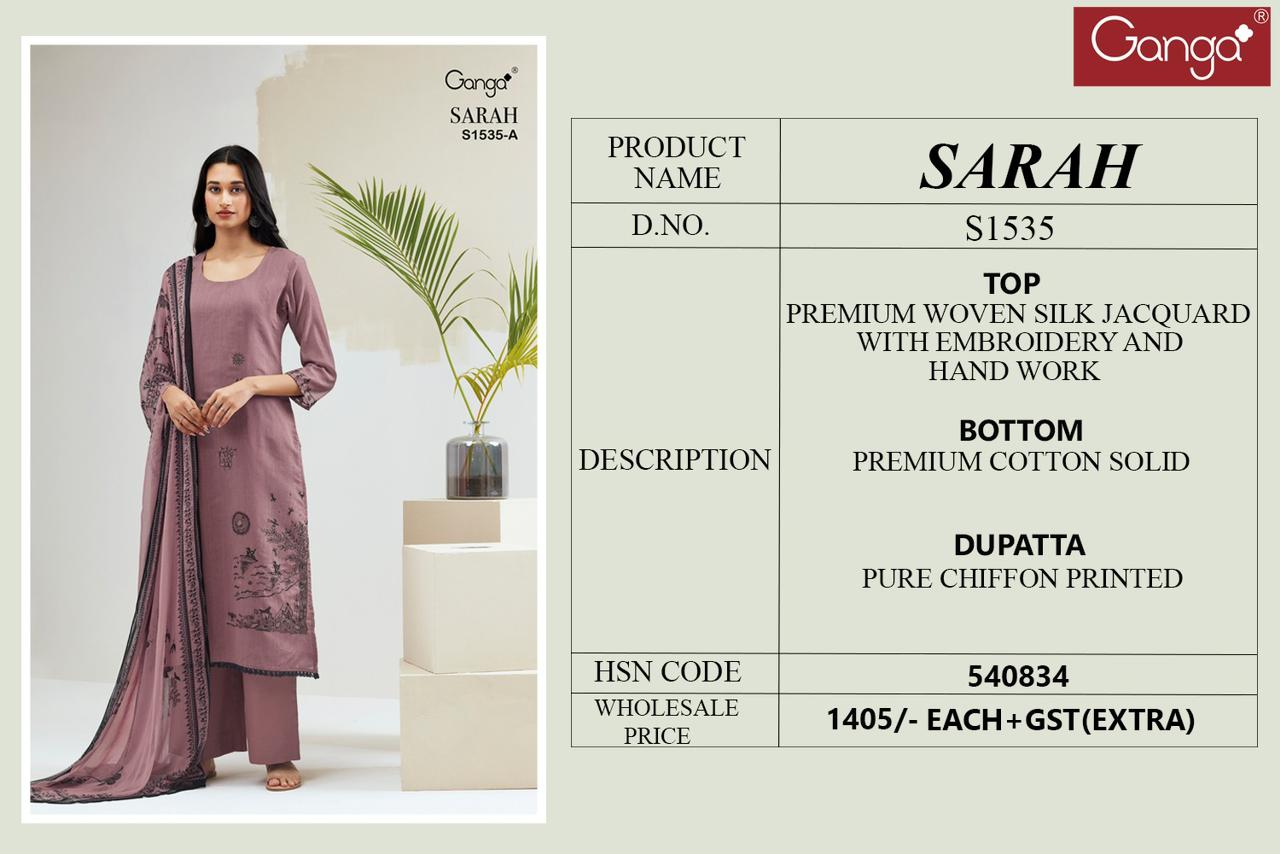 S1535-Ab Sarah Ganga Silk Jacquard Plazzo Style Suits
