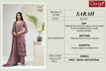 S1535-Ab Sarah Ganga Silk Jacquard Plazzo Style Suits