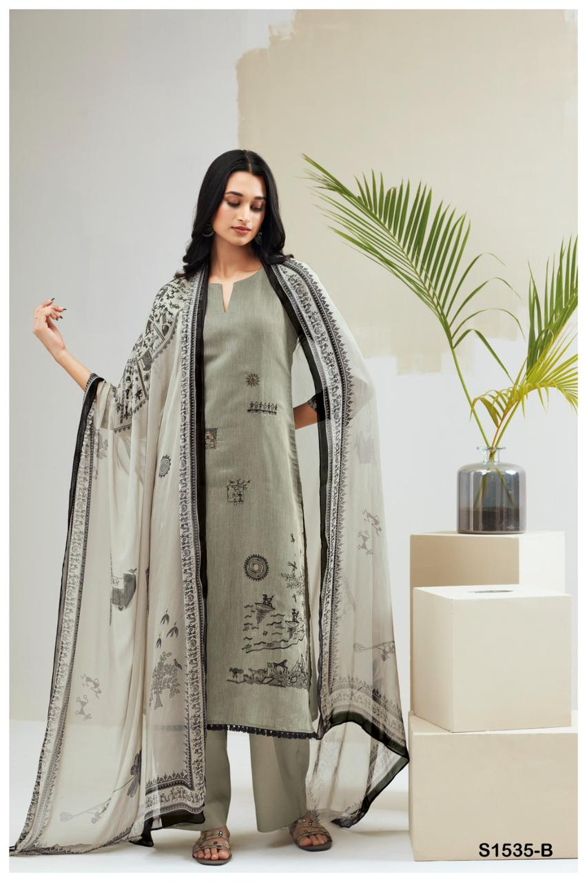 S1535-Ab Sarah Ganga Silk Jacquard Plazzo Style Suits