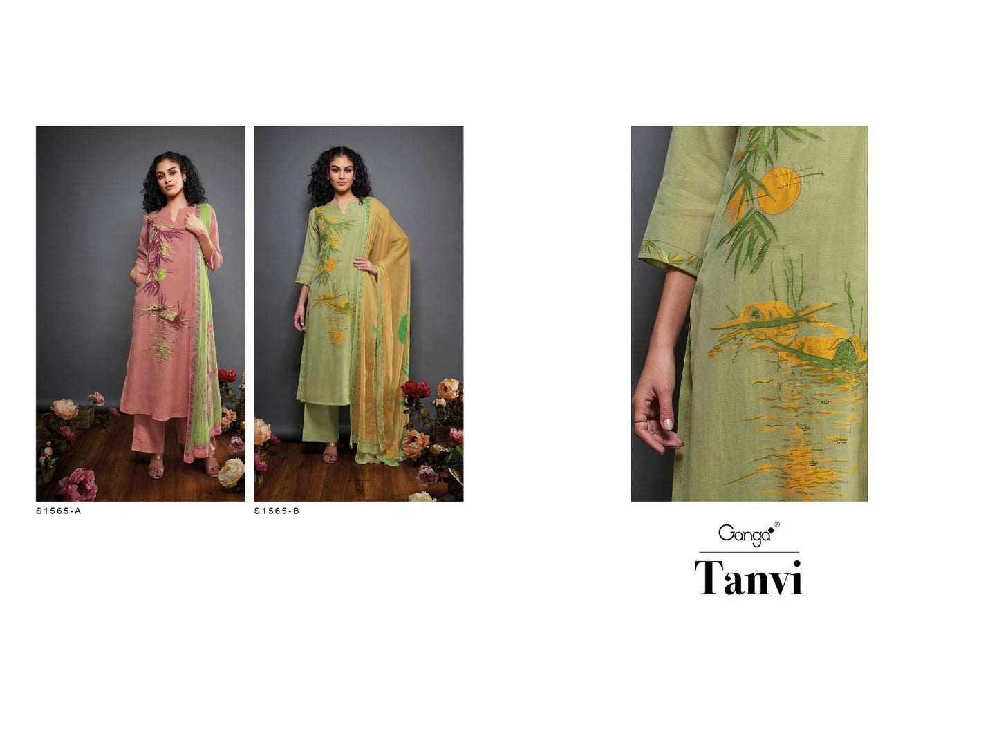 S1565-Ab Tanvi Ganga Jacquard Plazzo Style Suits