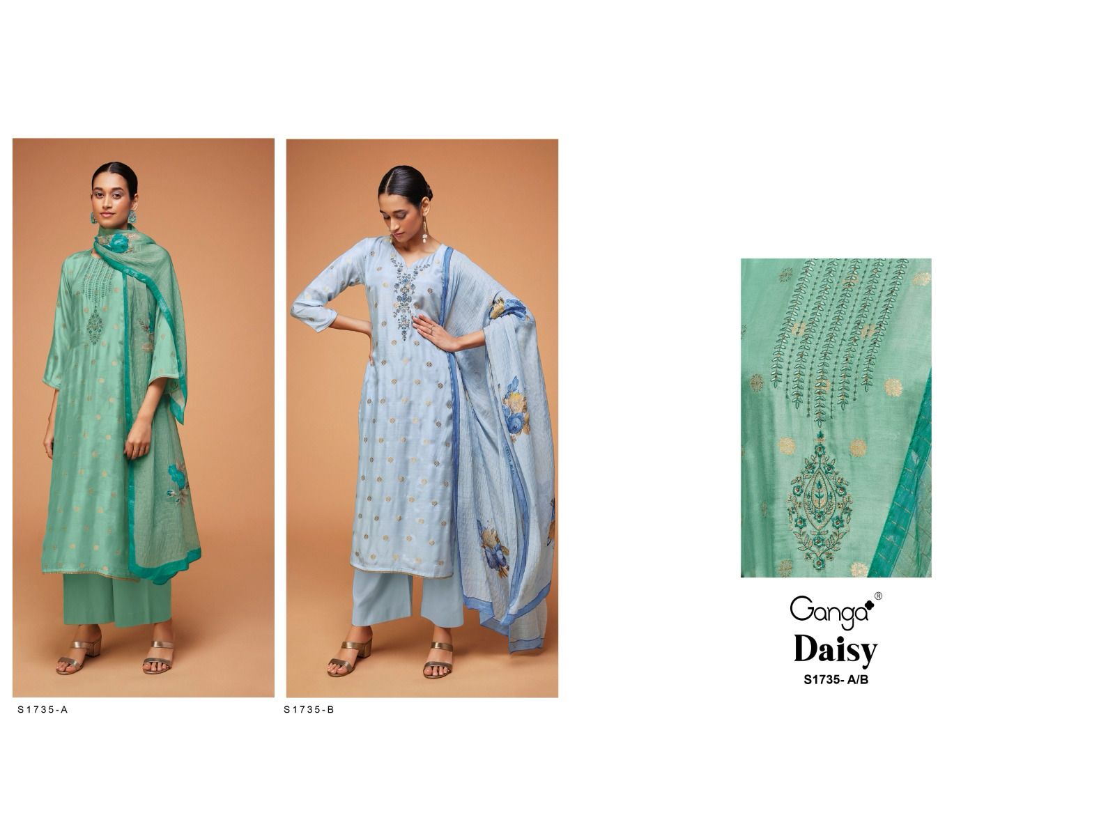 S1735-Ab Daisy Ganga Silk Plazzo Style Suits