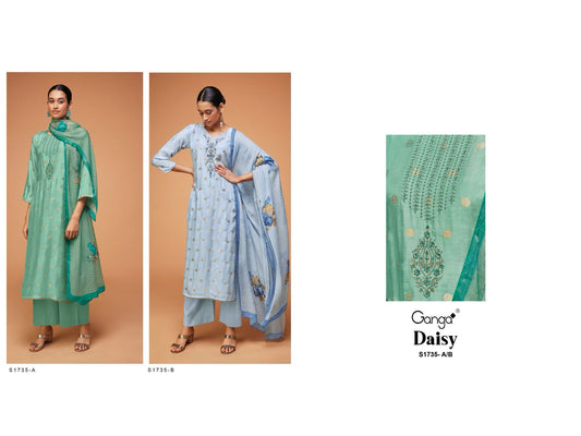 S1735-Ab Daisy Ganga Silk Plazzo Style Suits