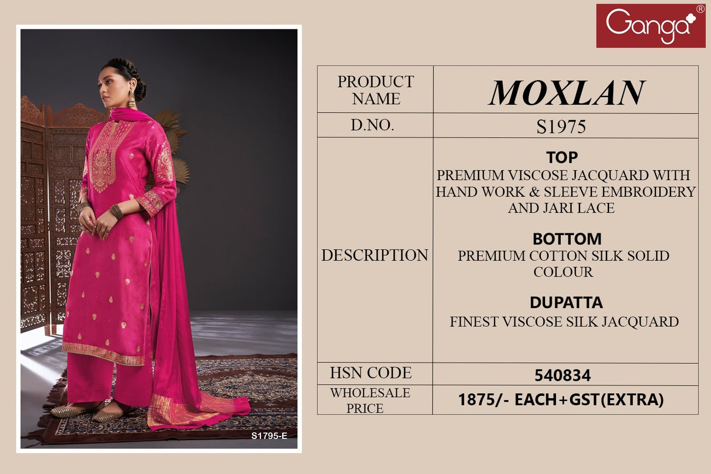 S1975-Abcdef Moxlan Ganga Viscose Jacquard Plazzo Style Suits