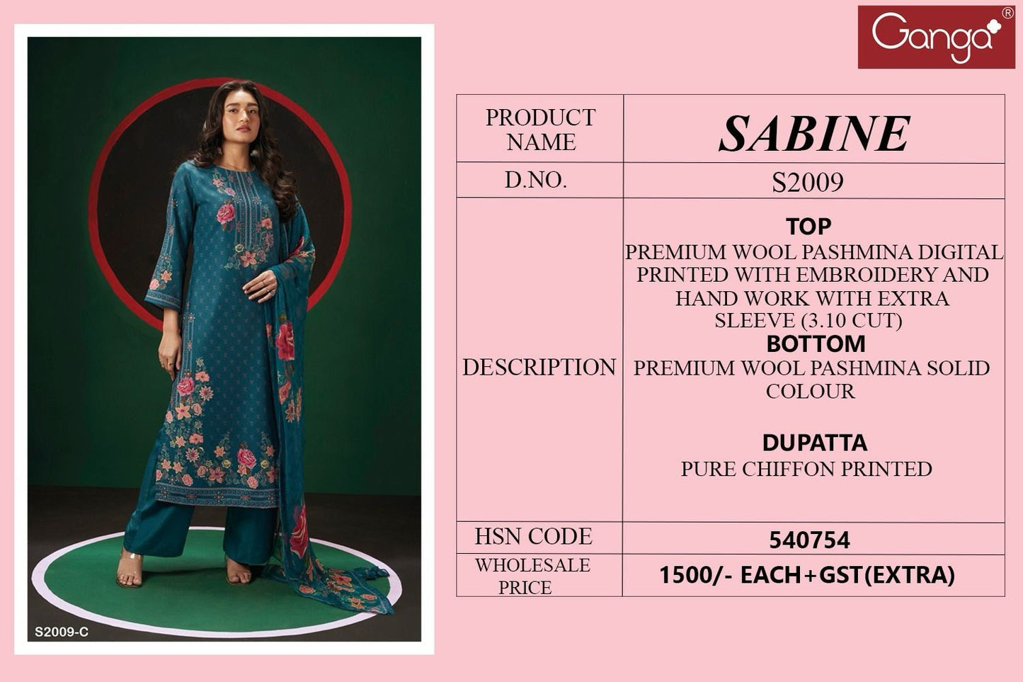 S2009-Abcd Sabine Ganga Pashmina Suits