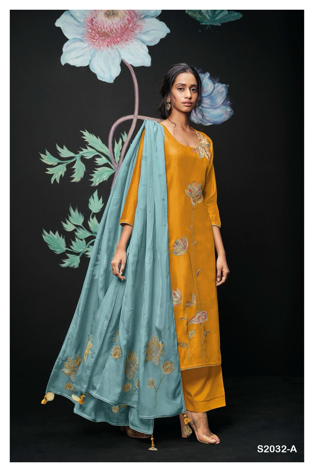 S2032-Ab Aindra Ganga Silk Plazzo Style Suits