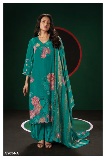 S2034-Delta Ganga Silk Crepe Plazzo Style Suits