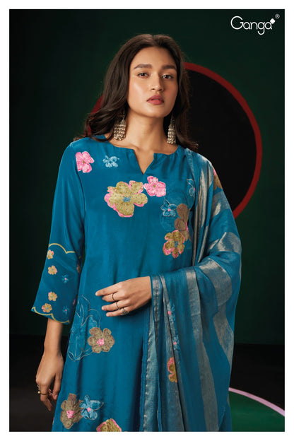 S2034-Delta Ganga Silk Crepe Plazzo Style Suits