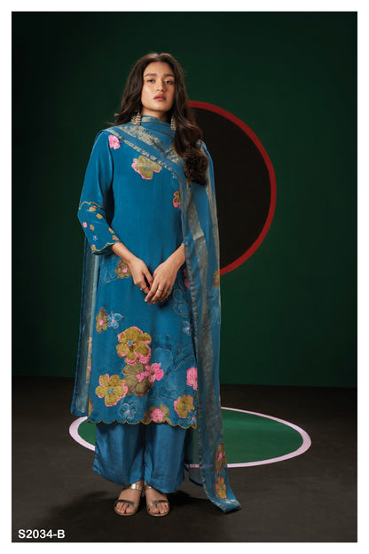 S2034-Delta Ganga Silk Crepe Plazzo Style Suits