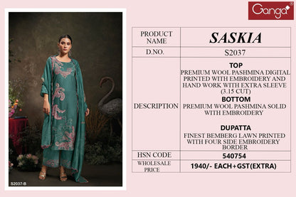 S2037-Abcd Saskia Ganga Wool Pashmina Suits