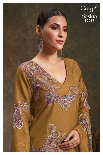 S2037-Abcd Saskia Ganga Wool Pashmina Suits