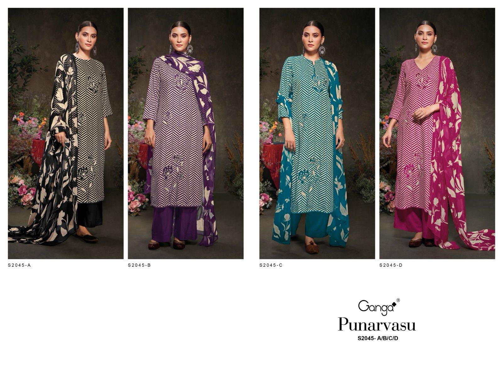 S2045-Abcd Punarvasu Ganga Pashmina Plazzo Style Suits