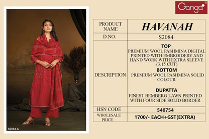 2084 Havanah Ganga Wool Pashmina Suits