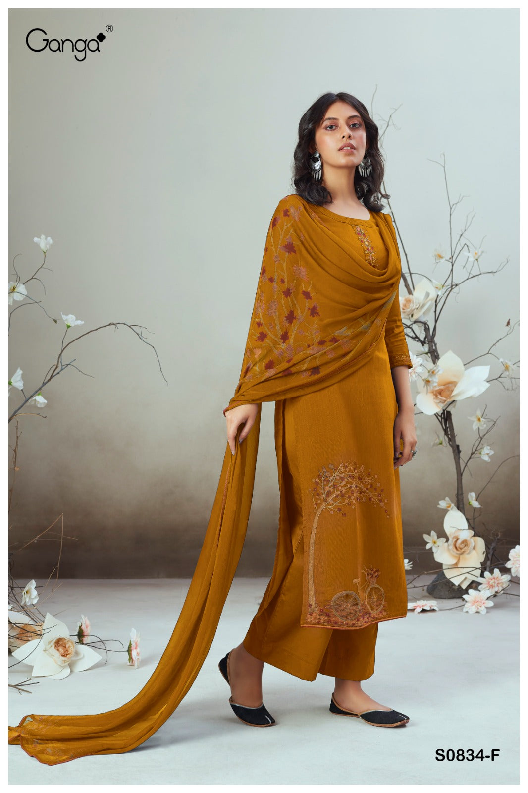 S834-Afghij Alva Ganga Silk Plazzo Style Suits