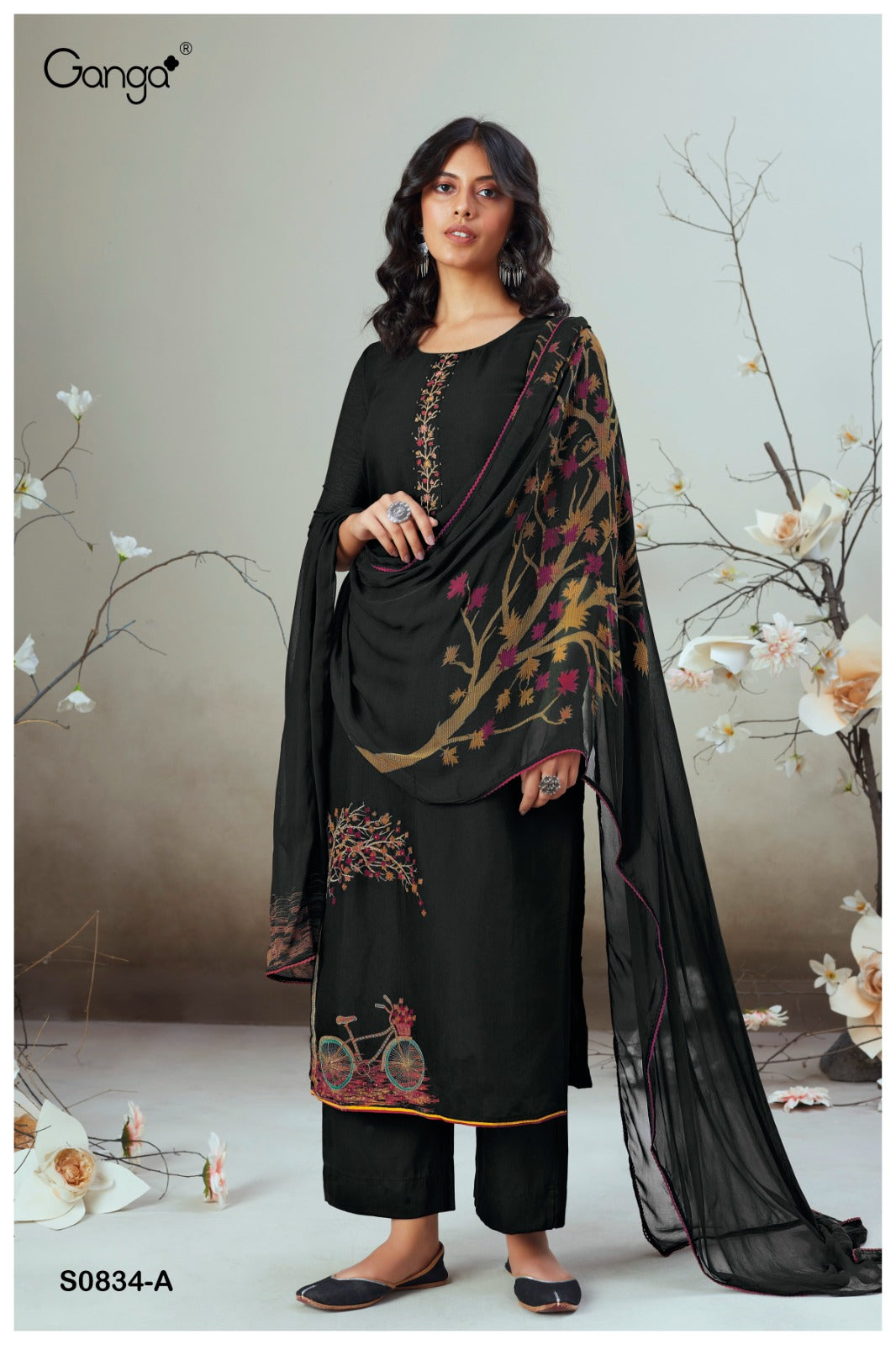 S834-Afghij Alva Ganga Silk Plazzo Style Suits