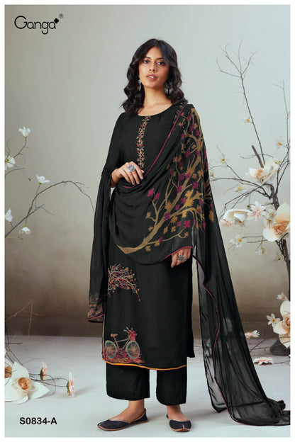 S834-Afghij Alva Ganga Silk Plazzo Style Suits