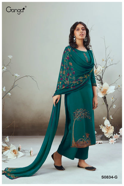 S834-Afghij Alva Ganga Silk Plazzo Style Suits