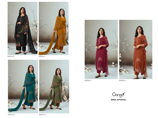 S834-Afghij Alva Ganga Silk Plazzo Style Suits
