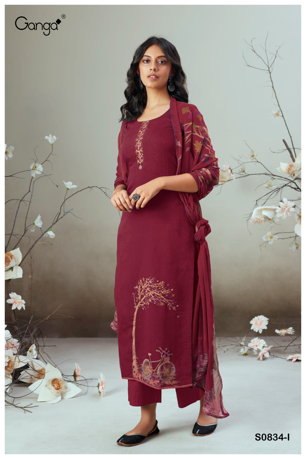 S834-Afghij Alva Ganga Silk Plazzo Style Suits
