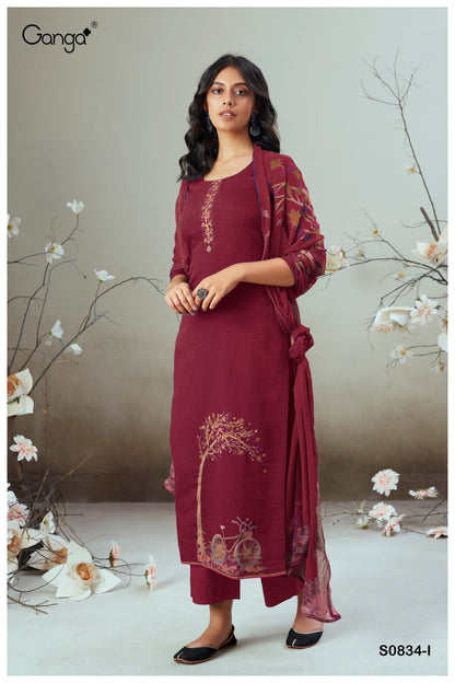 S834-Afghij Alva Ganga Silk Plazzo Style Suits