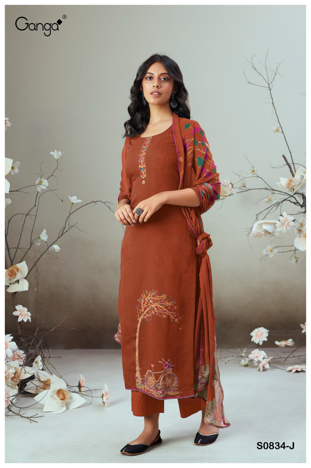 S834-Afghij Alva Ganga Silk Plazzo Style Suits