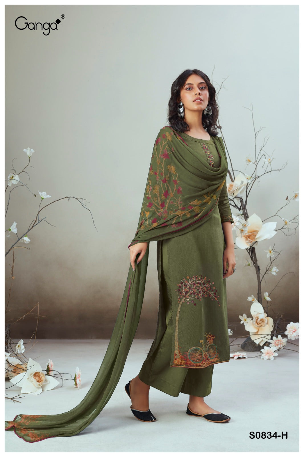 S834-Afghij Alva Ganga Silk Plazzo Style Suits