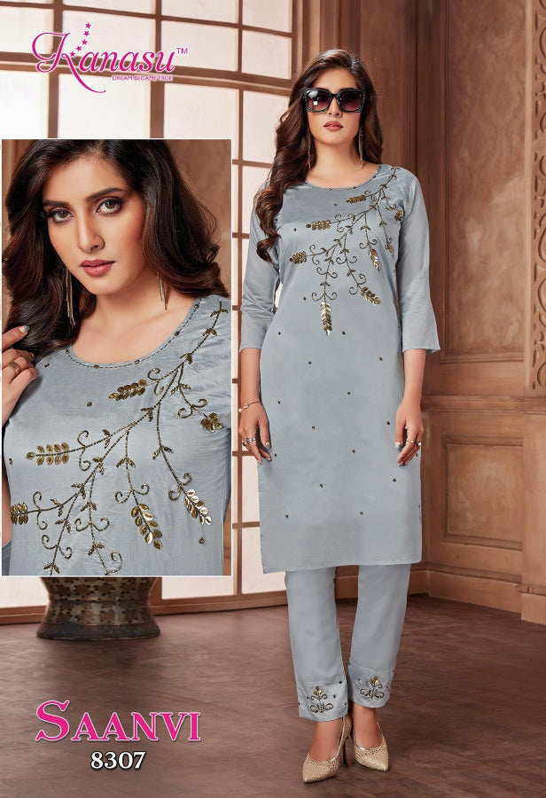 Saanvi Kanasu Silk Kurti Pant Set