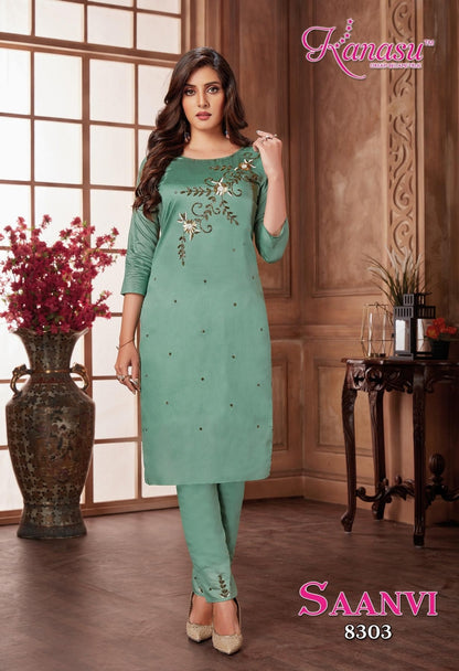 Saanvi Kanasu Silk Kurti Pant Set