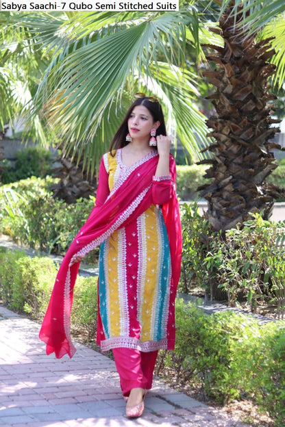 Sabya Saachi-7 Qubo Fox Georgette Semi Stitched Suits