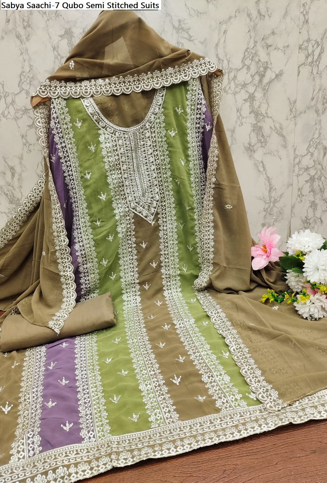 Sabya Saachi-7 Qubo Fox Georgette Semi Stitched Suits