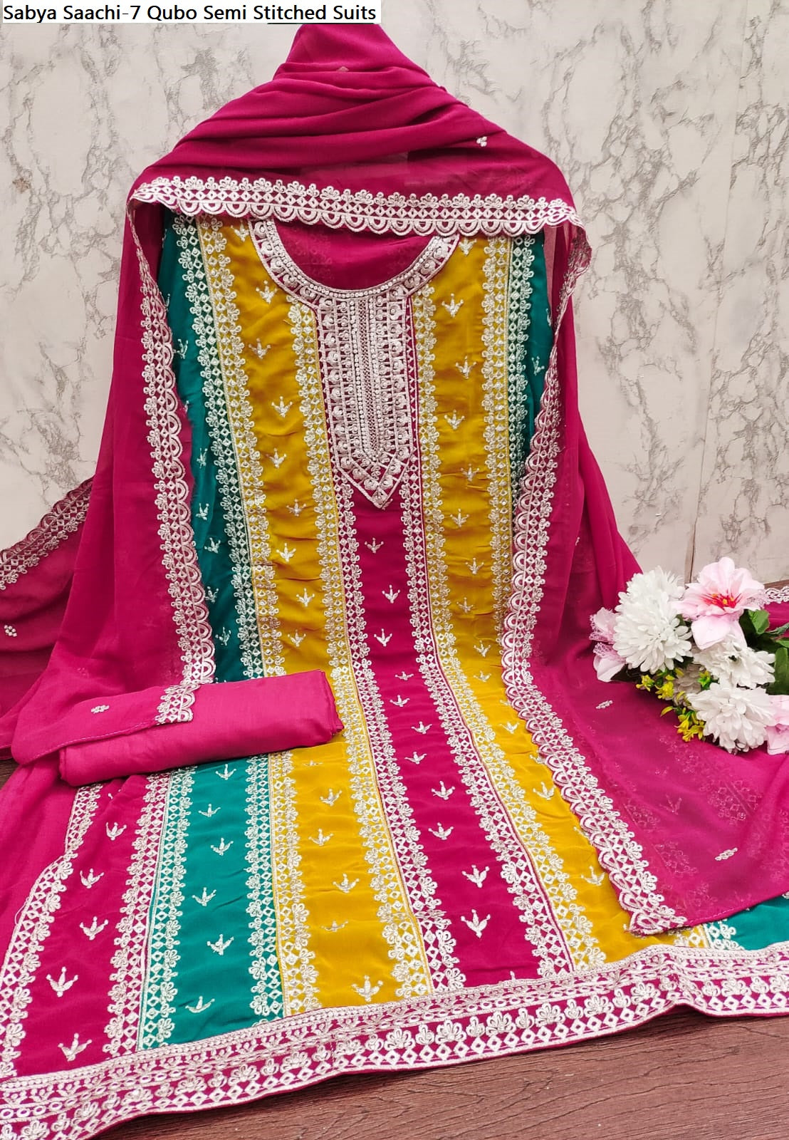 Sabya Saachi-7 Qubo Fox Georgette Semi Stitched Suits