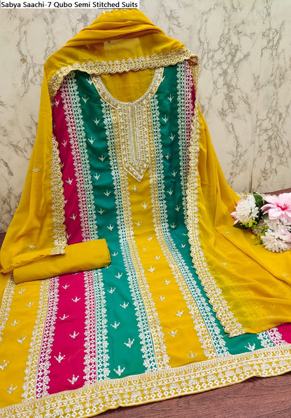 Sabya Saachi-7 Qubo Fox Georgette Semi Stitched Suits