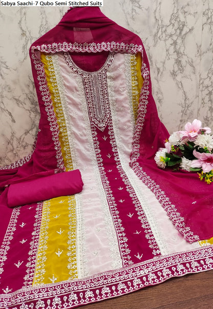 Sabya Saachi-7 Qubo Fox Georgette Semi Stitched Suits