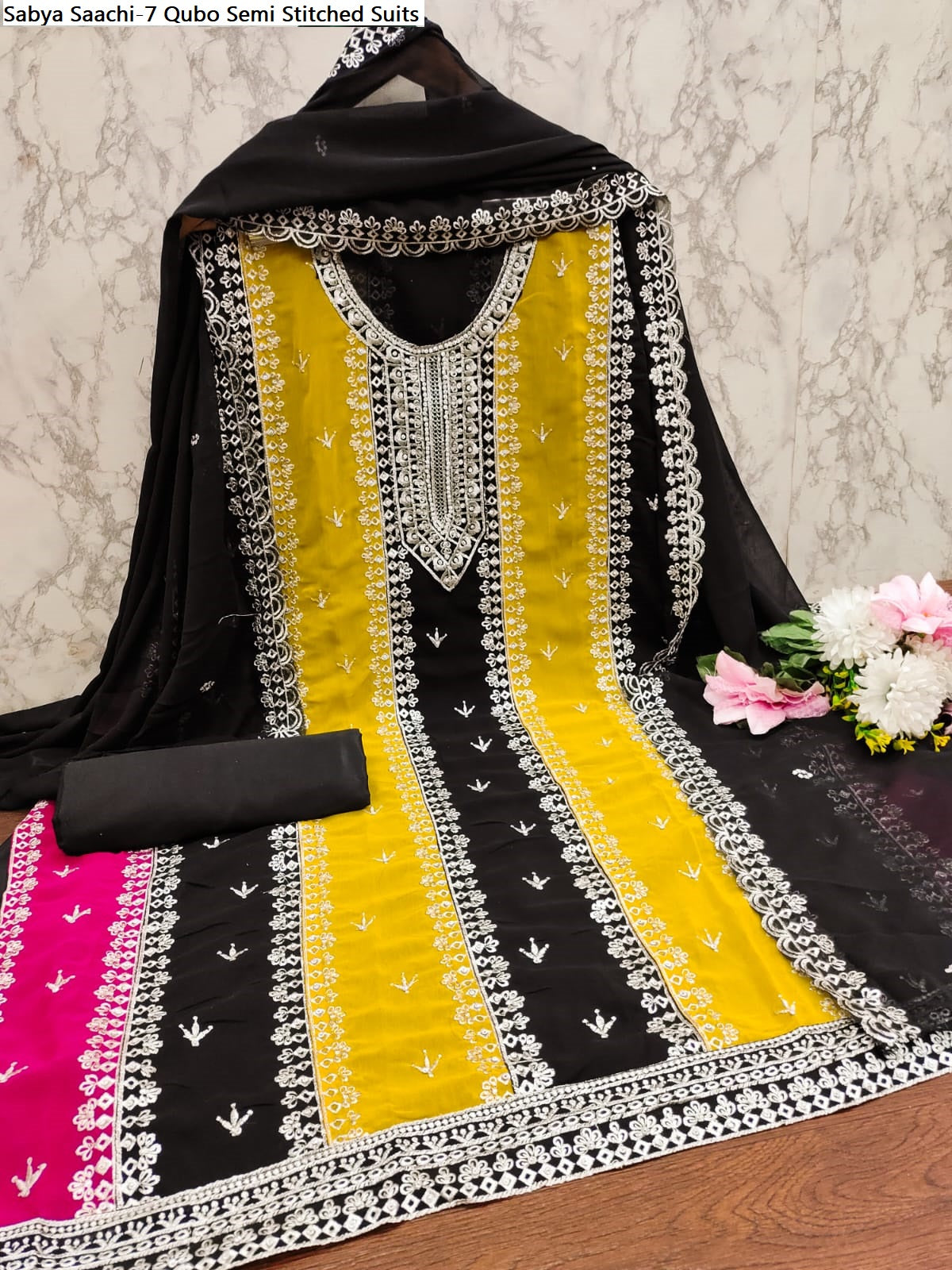 Sabya Saachi-7 Qubo Fox Georgette Semi Stitched Suits