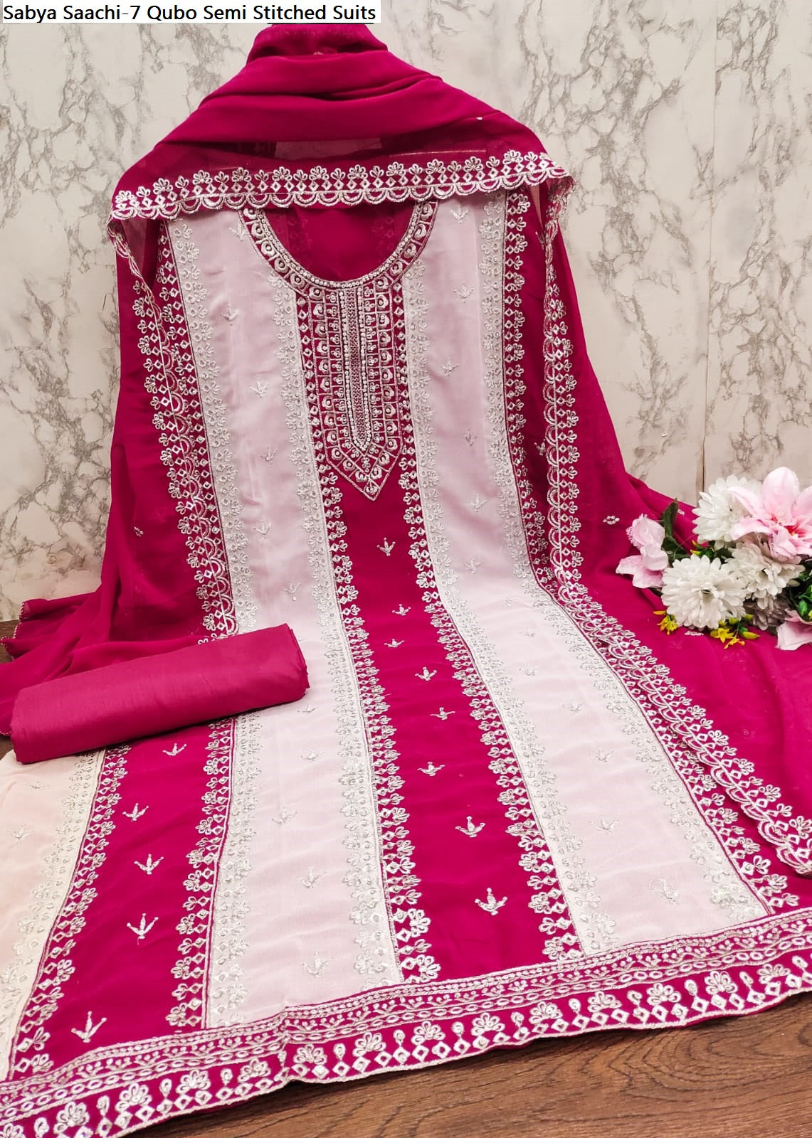 Sabya Saachi-7 Qubo Fox Georgette Semi Stitched Suits
