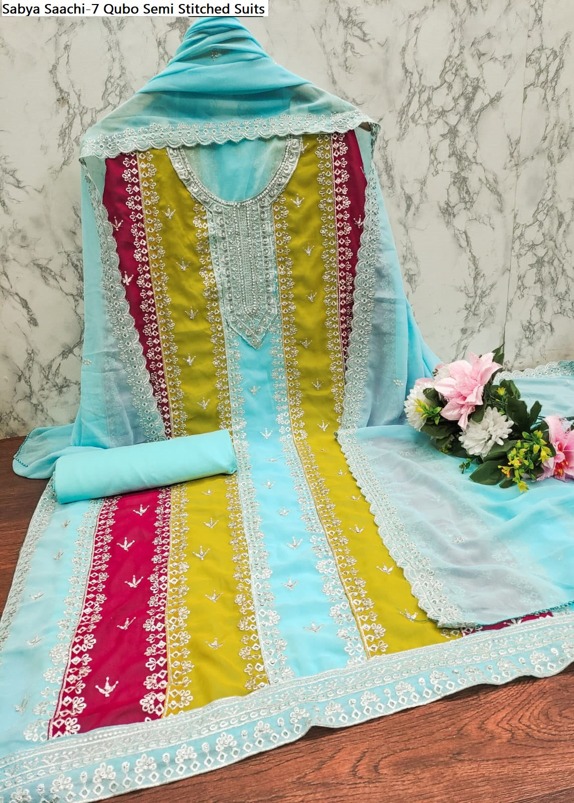 Sabya Saachi-7 Qubo Fox Georgette Semi Stitched Suits