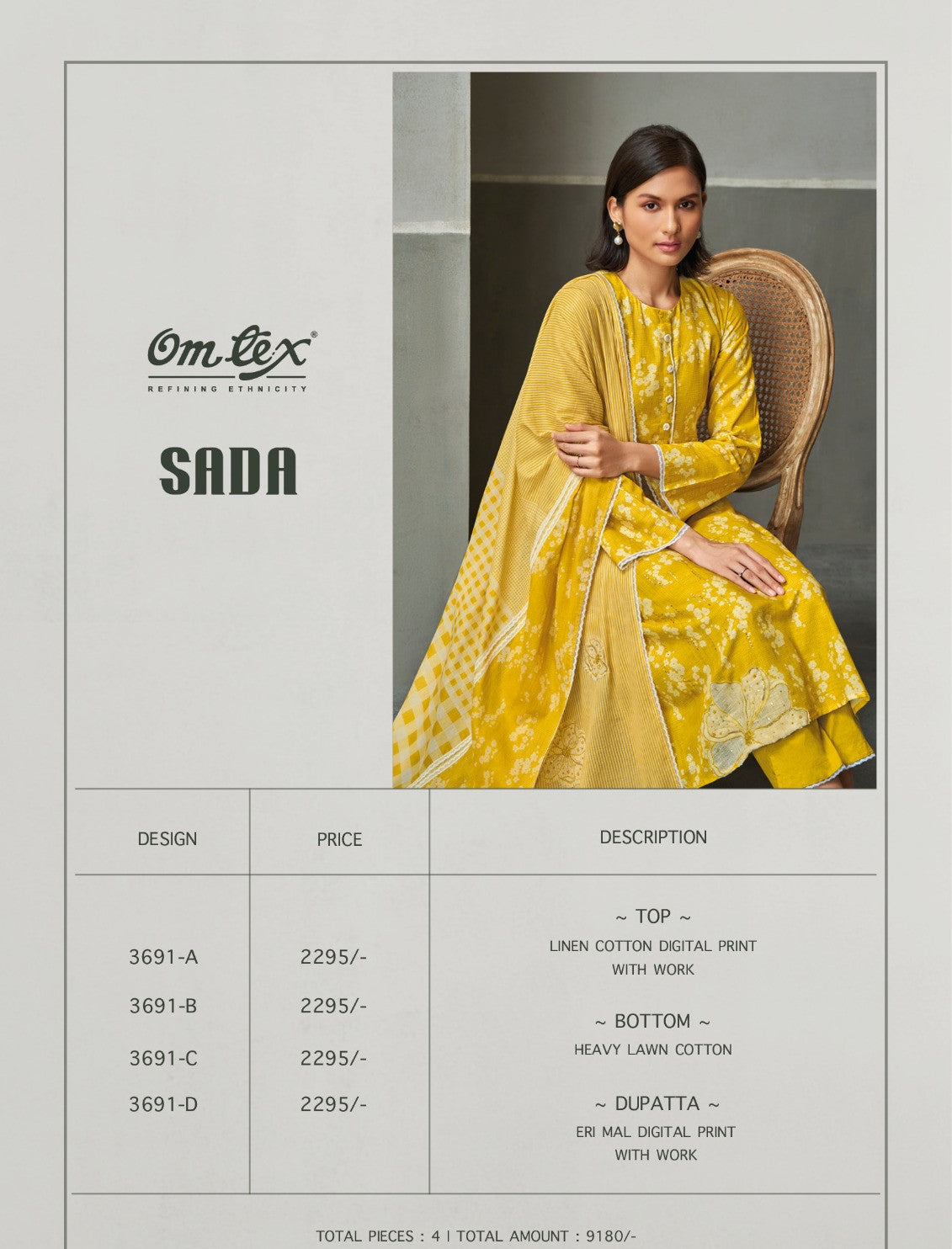 Sada-Yellow Collection Omtex Linen Cotton Pant Style Suits